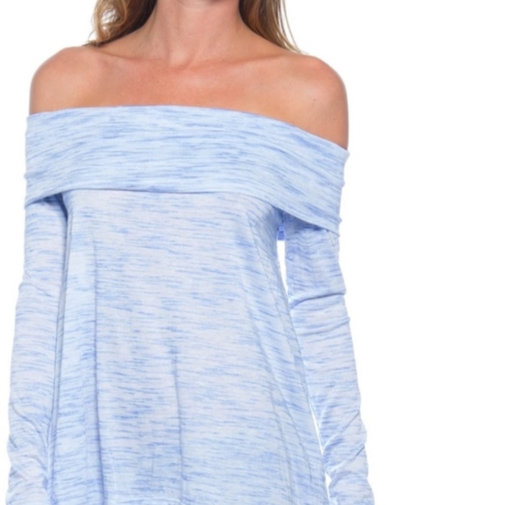 Blue - White Off the Shoulder Fall Top Blouse